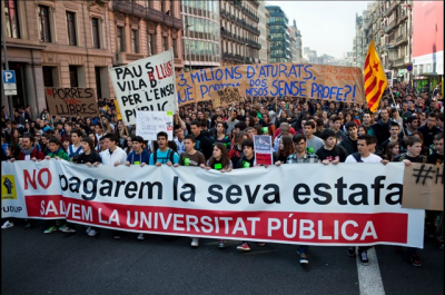 Capçalera de la manifestació del 29F a Barcelona